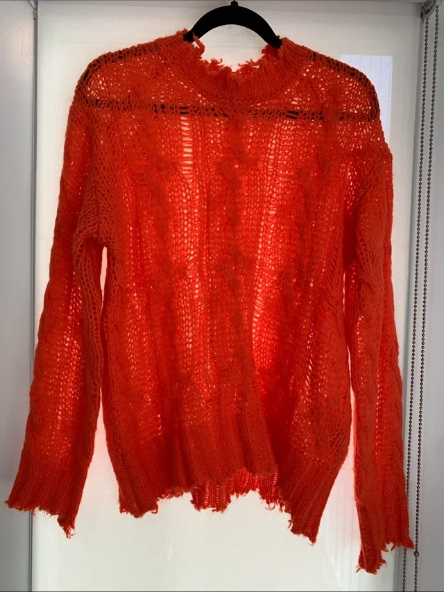 Acne Studios Distressed Cable Knit Sweater in orange from Poshmark