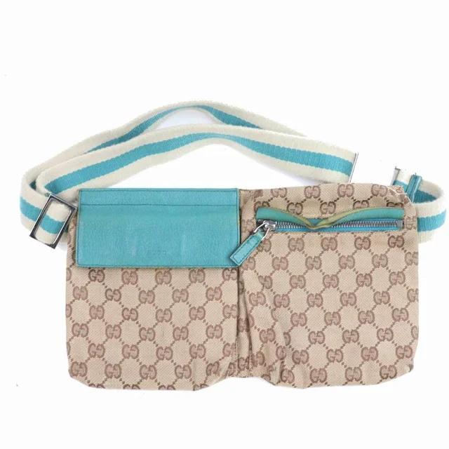 Gucci Turquoise Web Monogram GG Belt Bag Fanny Pack Waist Pouch in Blue Canvas from Bagriculture
