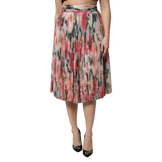 Dolce & Gabbana Multicolour Silk Floral High Waist Midi Skirt in Silk from Luxury Promise