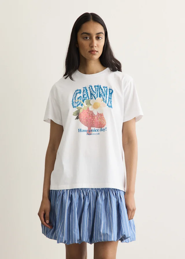 Ganni Basic Cotton Jersey Strawberry T-Shirt in White from Incu, photo 1 of 1