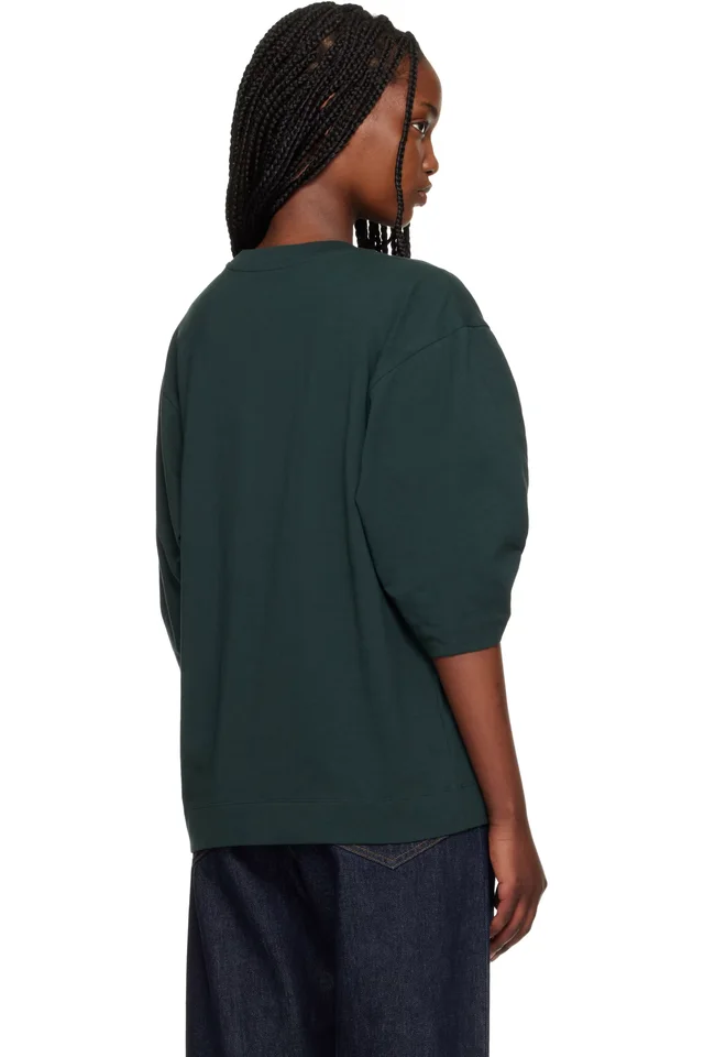 Dries Van Noten Green Pleated Sleeve T-shirt, photo 3 of 4 from SSENSE