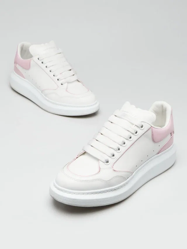 Alexander McQueen White/Pink Leather Oversized Sneakers Size 10.5/41 in White Leather from Yoogis