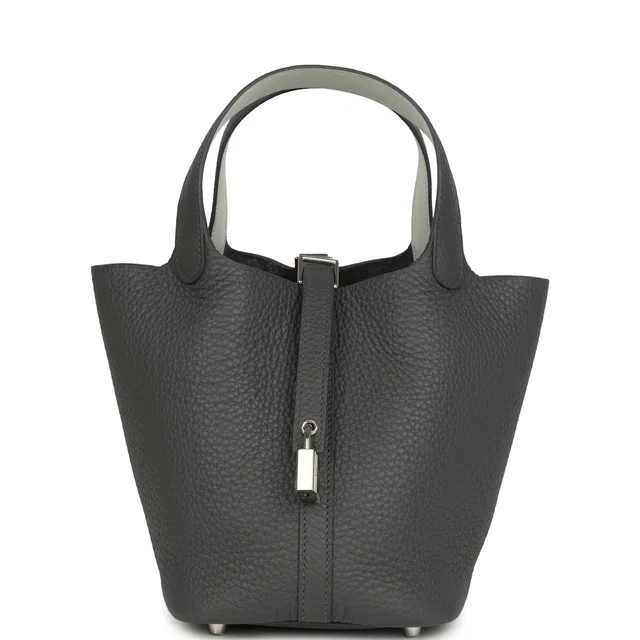 Hermès Picotin Lock Eclat 18 Ardoise Clemence and Gris Platine Swift Palladium Hardware in Grey Clemence leather from Madison Avenue Couture
