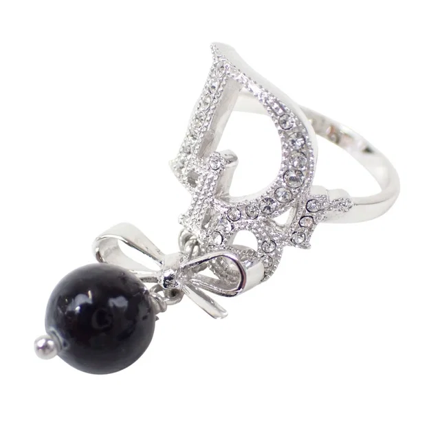 Dior Rhinestone Ribbon Motif Ring Silver in Silver from The Reluxe
