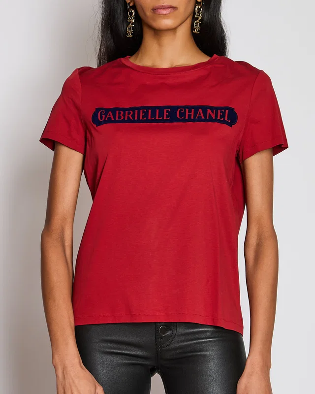 Red "Gabrielle Chanel" Logo T-Shirt Size FR 40 (UK 12) in Red from Sellier