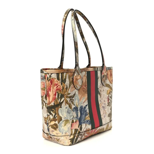 Gucci GG Supreme Monogram Water Flora Web Small Ophidia Tote Beige White Multicolor in White Coated canvas from FASHIONPHILE, photo 3 of 11