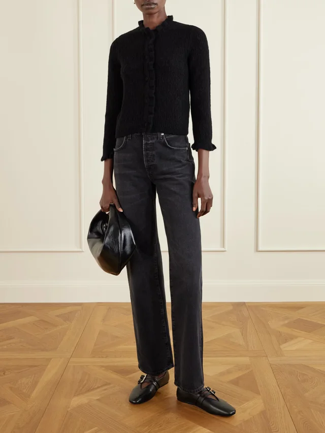 DÔEN Claudie ruffled pointelle-knit alpaca and wool-blend cardigan in Black, photo 2 of 2 from NET-A-PORTER (Canada)