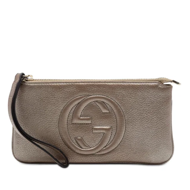 Brown Gucci Metallic Calfskin Soho Wristlet Pouch Clutch Bag in Brown Calfskin from Designer Revival
