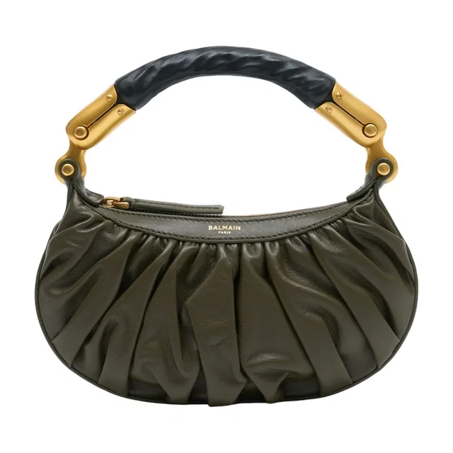 Balmain Gathered Crescent Mini Bag — Green Calfskin in Green Calfskin from HEWI