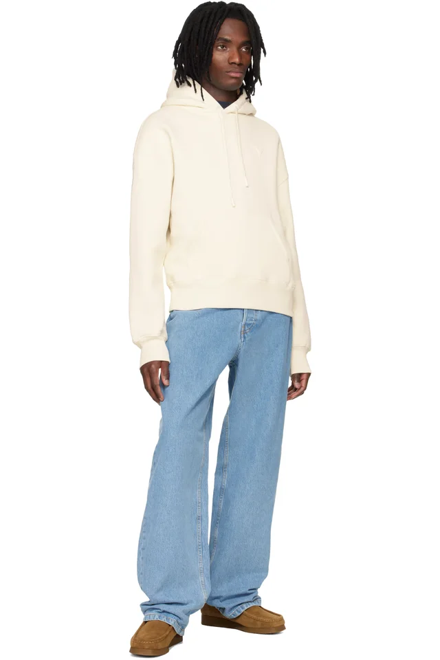 AMI Paris Off-White Cotton Embossed Ami De Coeur Hoodie, photo 4 of 4 from SSENSE