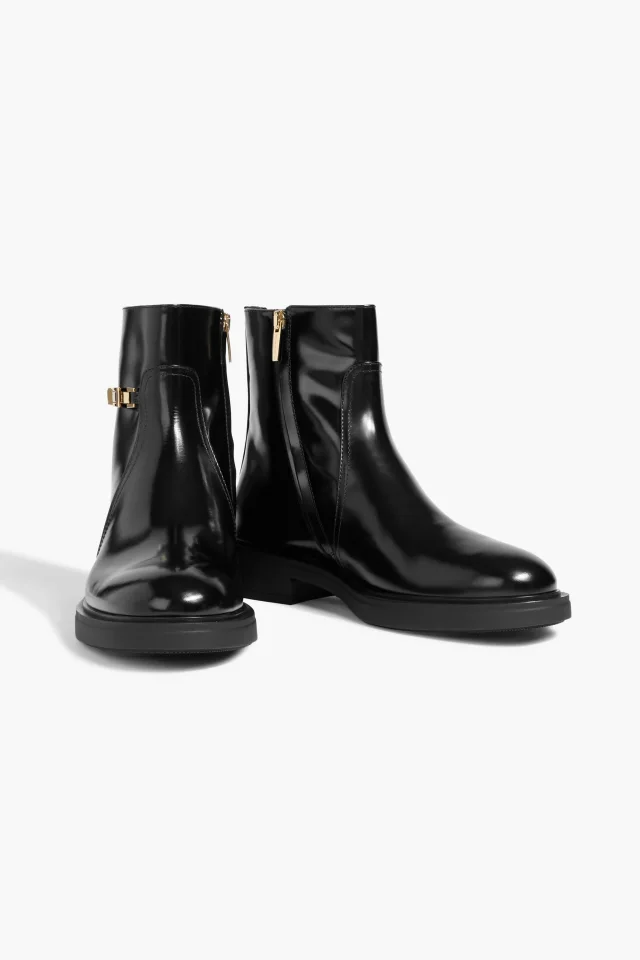 Gianvito Rossi Martine Buckled Glossed-Leather Ankle Boots in Black, photo 2 of 4 from THE OUTNET