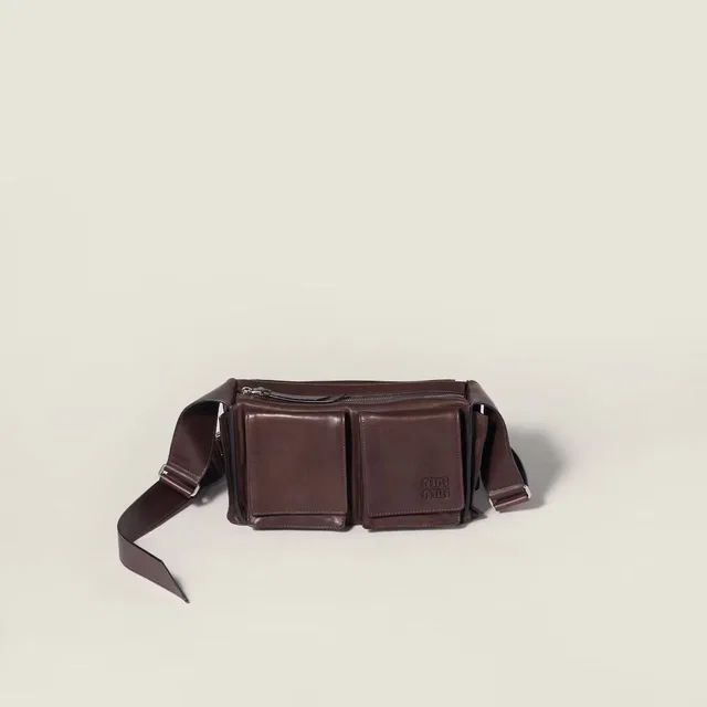 Miu Miu Structured Leather Compartments Belt Bag — Brown in Brown Leather from HEWI