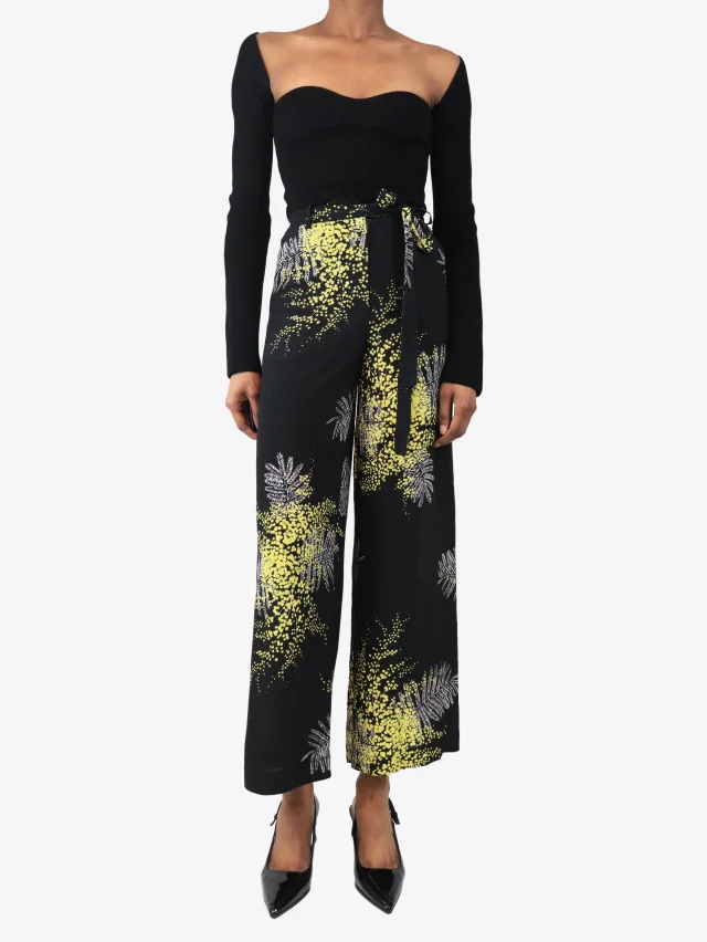 Valentino Garavani Black and yellow floral culottes - size UK 4 in Black Silk from Sign of the Times, photo 2 of 3