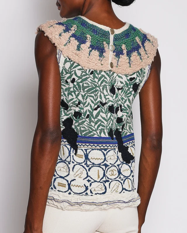 Chanel 19/A Métiers d'Art Green Sleeveless Floral Knitted Jumper Size FR 34 (UK 6) in Green Cashmere from Sellier, photo 2 of 2