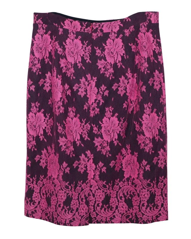 ERDEM Shawna Floral Lace Skirt in Pink Viscose in Pink, photo 4 of 6 from ShopSimon
