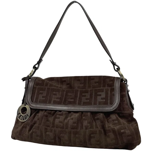 Fendi Shoulder Bag Zucca Pattern Suede Brown in Brown Suede from The Reluxe