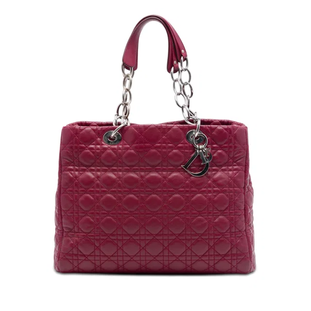 Red Dior Large Lambskin Cannage Lady Dior Soft Shopping Tote in Red Lambskin from Designer Revival