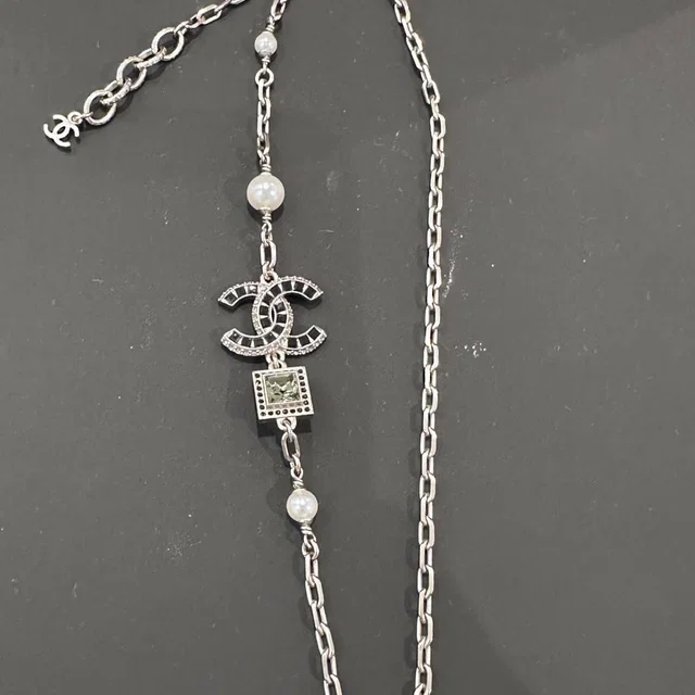 Chanel CC and Pearl in Grey Metal Necklace in Grey from Luxury Promise