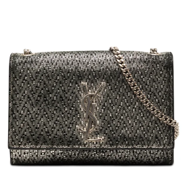 Silver Saint Laurent Small Metallic Chevron Calfskin Monogram Kate Crossbody in Silver Calfskin from Designer Revival