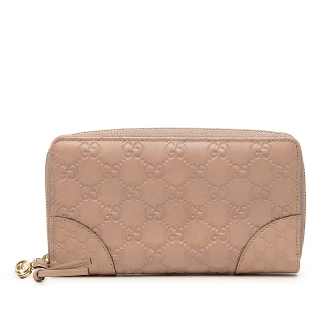 Pink Gucci Guccissima Bree Zip Around Long Wallet in Pink Leather from Designer Revival