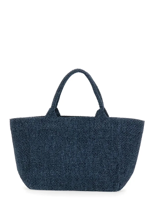 GANNI 'Trapeze Medium' blue Shopper with logo lettering and print on the front in cotton women in Blue 100% Cotton, photo 7 of 10 from Gaudenzi Boutique
