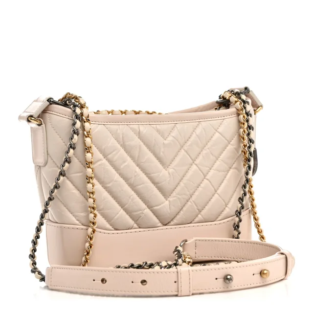 Chanel Aged Calfskin Chevron Quilted Small Gabrielle Hobo Ivory in White Calfskin from FASHIONPHILE, photo 3 of 12