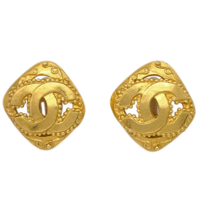 Chanel Rhombus Earrings Clip-On Gold 96A in Gold from AMORE Vintage Tokyo