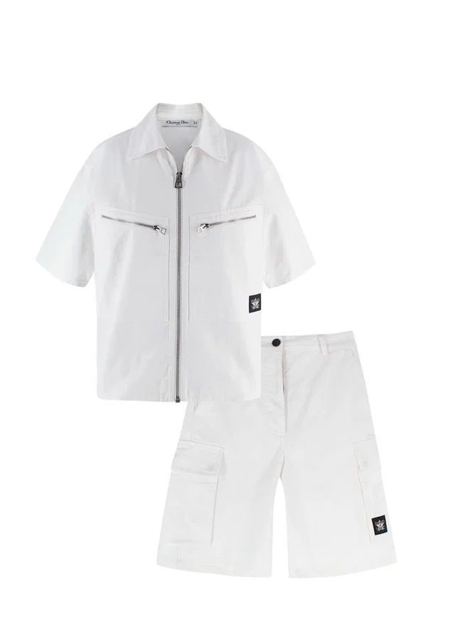 Dior White Denim Zip Shirt and Jorts Set in White Denim from HEWI