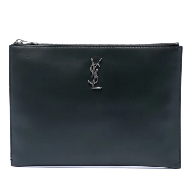 Blue Saint Laurent Leather Monogram Ipad Case Clutch Bag in Blue Leather from Designer Revival