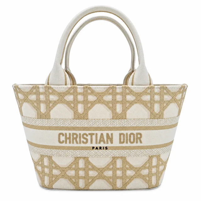 Dior Cannage Embroidered Brocart Hat Basket Bag in Canvas from Clotheshorse Anonymous
