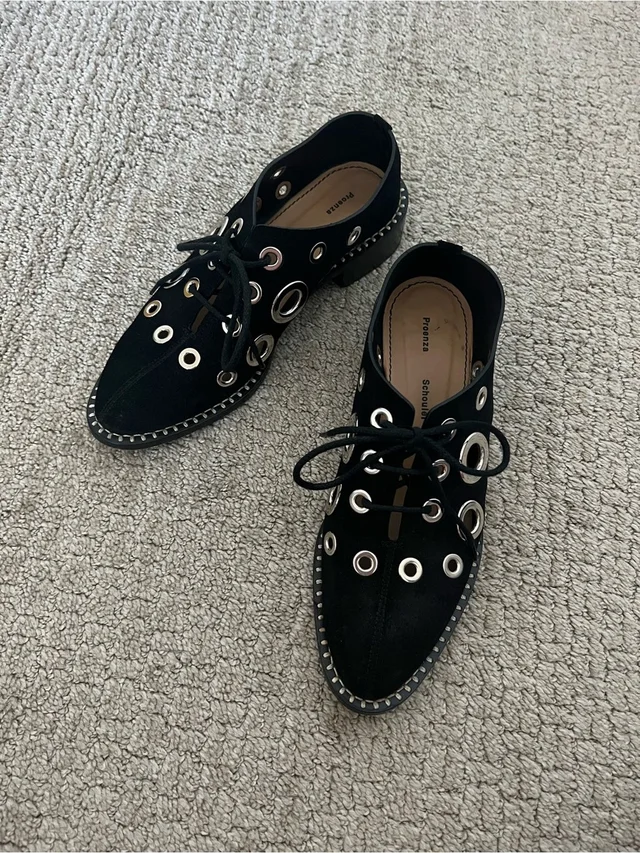 Proenza Schouler Black Suede Lace-Up Oxfords With Grommets in silver|black|gray Suede from Poshmark