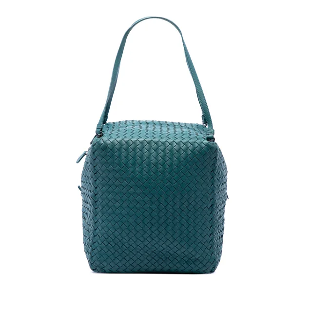 Blue Bottega Veneta Nappa Intrecciato Cube Shoulder Bag in Blue Nappa leather from Designer Revival
