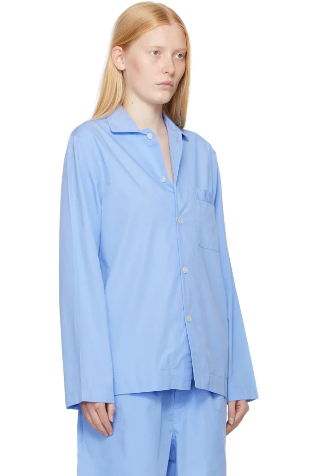 Tekla Blue Poplin Long-Sleeved Pyjama Shirt, photo 2 of 2 from SSENSE