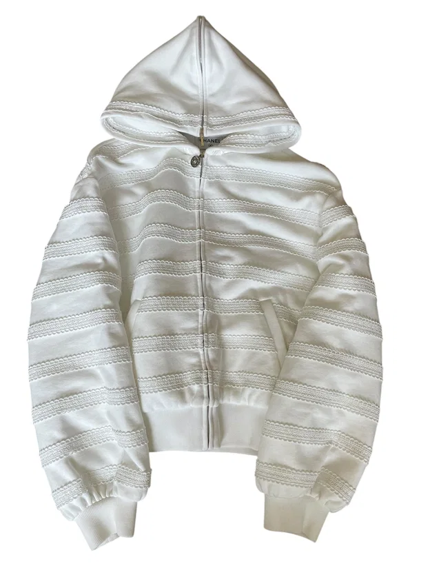 Chanel Cotton Logo Lace Trim Hoodie White in White from Luxury Promise