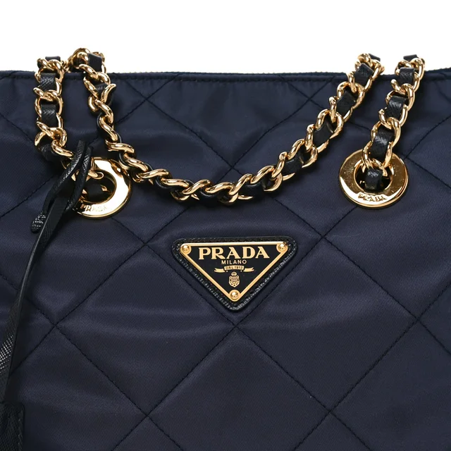 Prada Re-Nylon Saffiano Stitched Re-Edition 1995 Chaine Shoulder Bag Navy in Navy Saffiano leather from FASHIONPHILE, photo 7 of 11