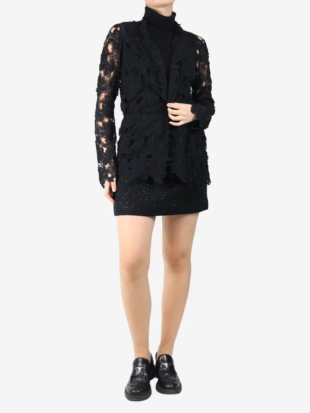 Giorgio Armani Black floral lace top - size UK 12 in Black from Sign of the Times