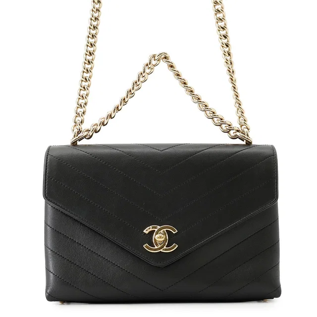 Chanel Chevron ChainShoulder Black Leather in Black Leather from GALLERY RARE