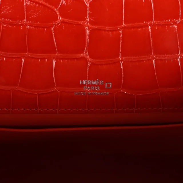 Hermès Kelly Pochette Orange Poppy Shiny Alligator Palladium Hardware in Orange Crocodile from Madison Avenue Couture, photo 7 of 8
