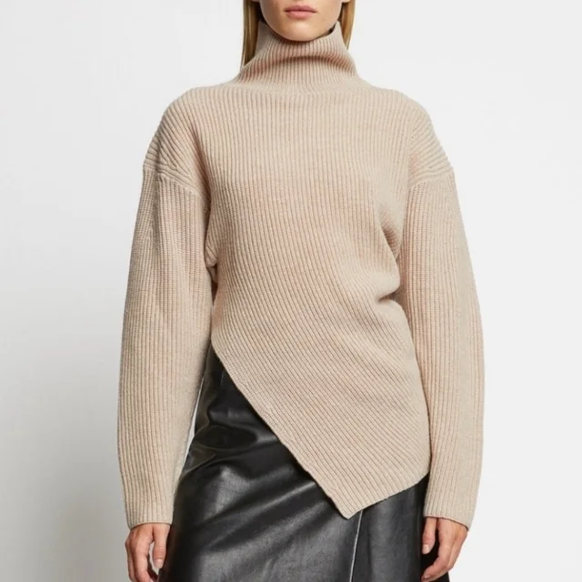 Proenza Schouler Neutral Turtleneck Asymmetrical Hem Sweater Size Small in brown|neutral from Poshmark