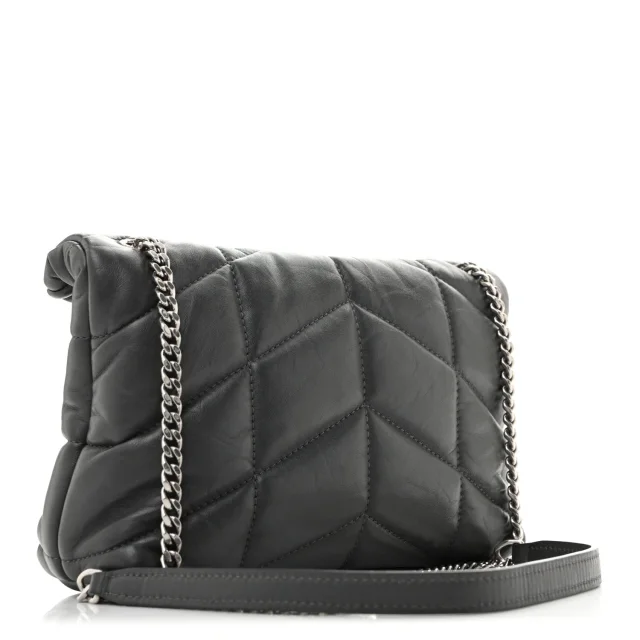 Saint Laurent Quilted Toy Loulou Puffer Monogram Chain Satchel Fog in Lambskin from FASHIONPHILE, photo 3 of 13