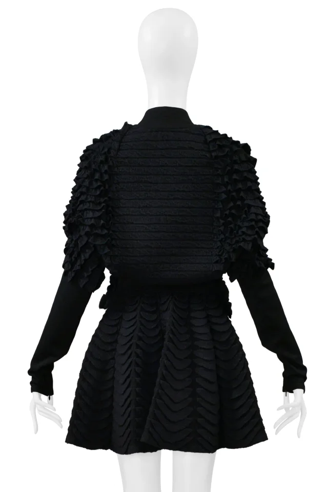 Alaïa Black Knit Ruffle Cardigan And Fan Circle Skirt Ensemble in Black Wool from Resurrection Vintage, photo 2 of 8