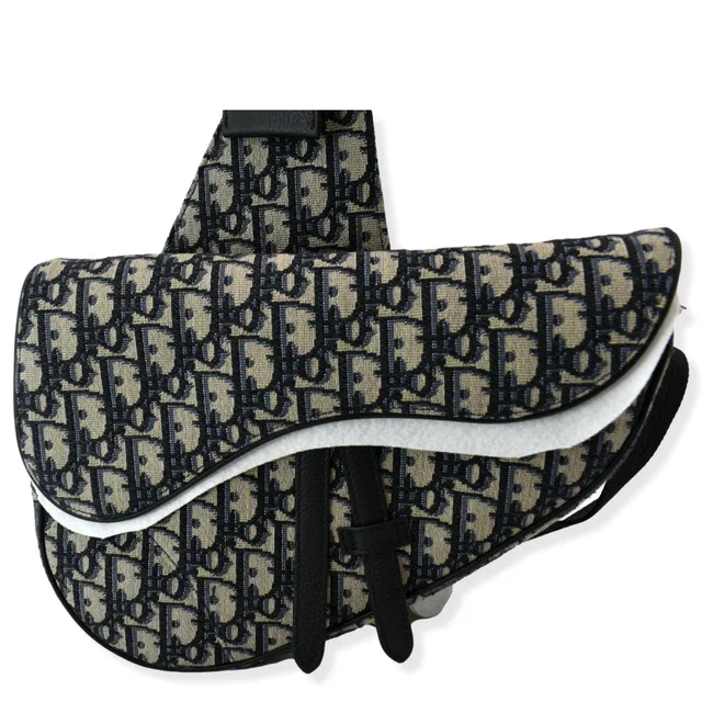 Dior Saddle Oblique Jacquard Crossbody Bag Navy Grey in Navy from Dallas Designer Handbags