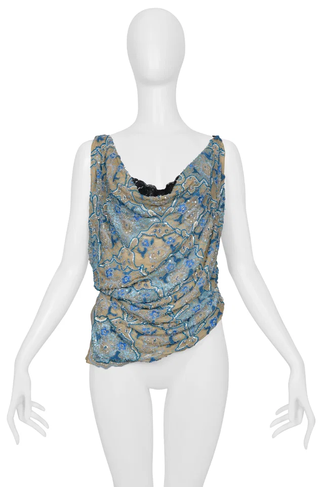 Dolce & Gabbana Black Bra With Beaded Floral Overlay 2003 in Black Silk from Resurrection Vintage