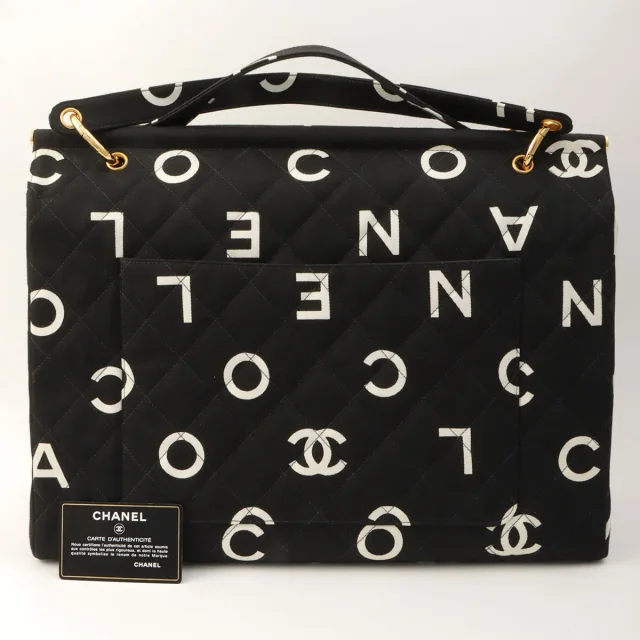 Chanel Circa 1997 Canvas CC Mark Logo Print Tote Bag Black/White in Black Canvas from VINTAGE QOO TOKYO, photo 11 of 11