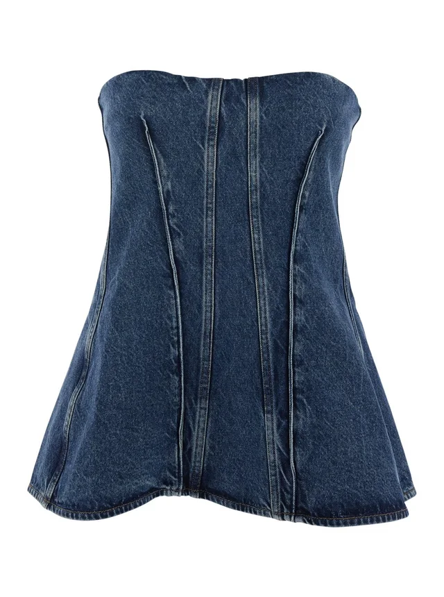 Agolde 'Lara' Blue Top with Trapeze Design and Back Closure in Denim for Women in Blue 80% Organic Cotton 20% Recycled Cotton, photo 2 of 3 from Gaudenzi Boutique