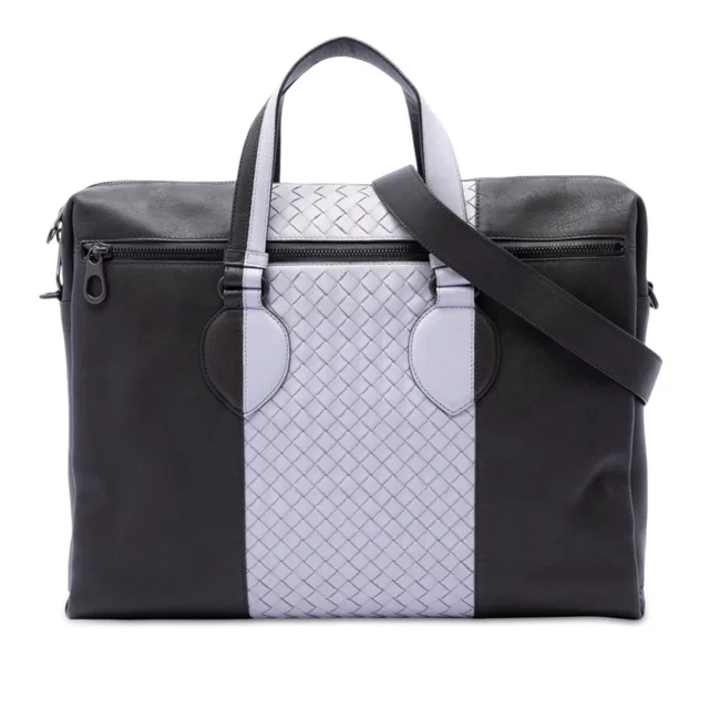 Black Bottega Veneta Bicolor Intrecciato Trimmed Nappa Business Bag in Black Nappa leather from Designer Revival