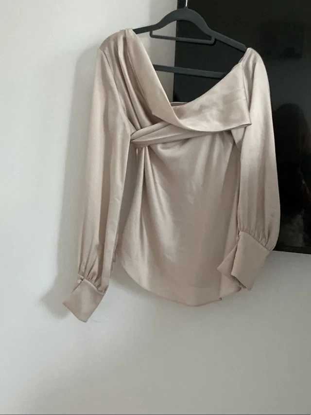 SIMKHAI Draped Twist-Front Blouse - Beige in Beige Satin from Poshmark