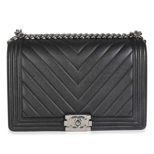 Chanel Black Calfskin Quilted Chevron New Medium Boy Bag in Black Calfskin from myGemma