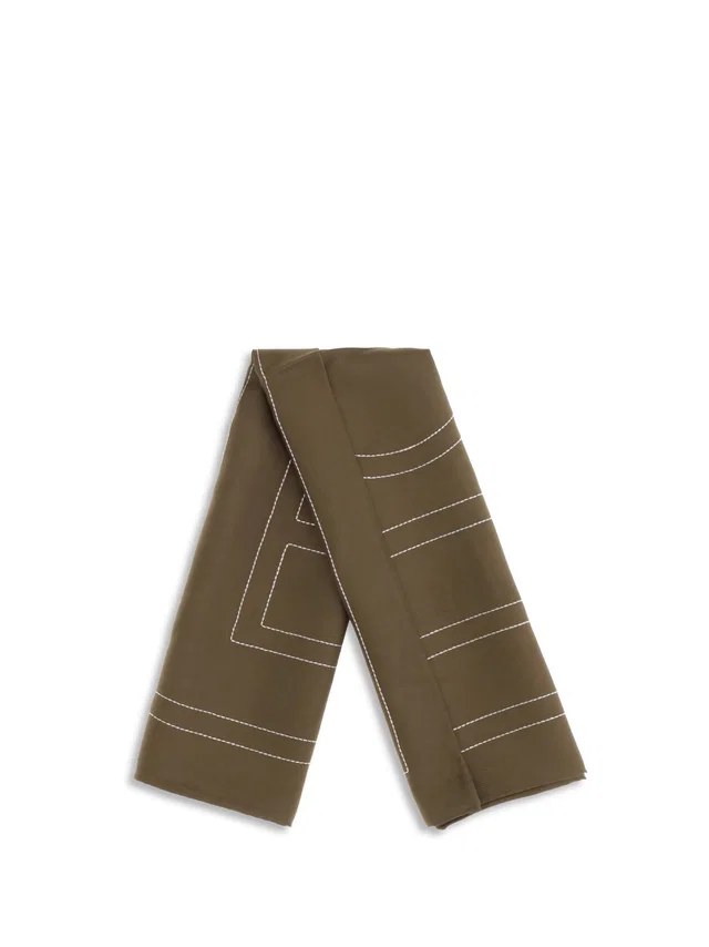 TOTEME Monogram-Embroidered Silk Scarf — Brown Scarfs in Brown Silk from HEWI