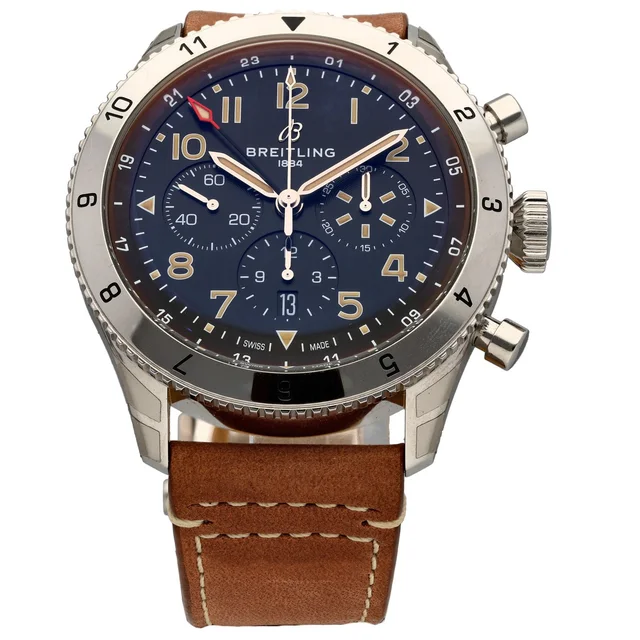 Breitling Super AVI B04 GMT AB0445 46mm Stainless Steel Watch in Leather from H&T